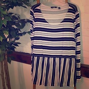 Black and White Striped Relaxed Peplum Top